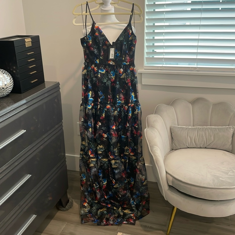 JOHNNY WAS BLACK TIERED BUTTERFLY DRESS